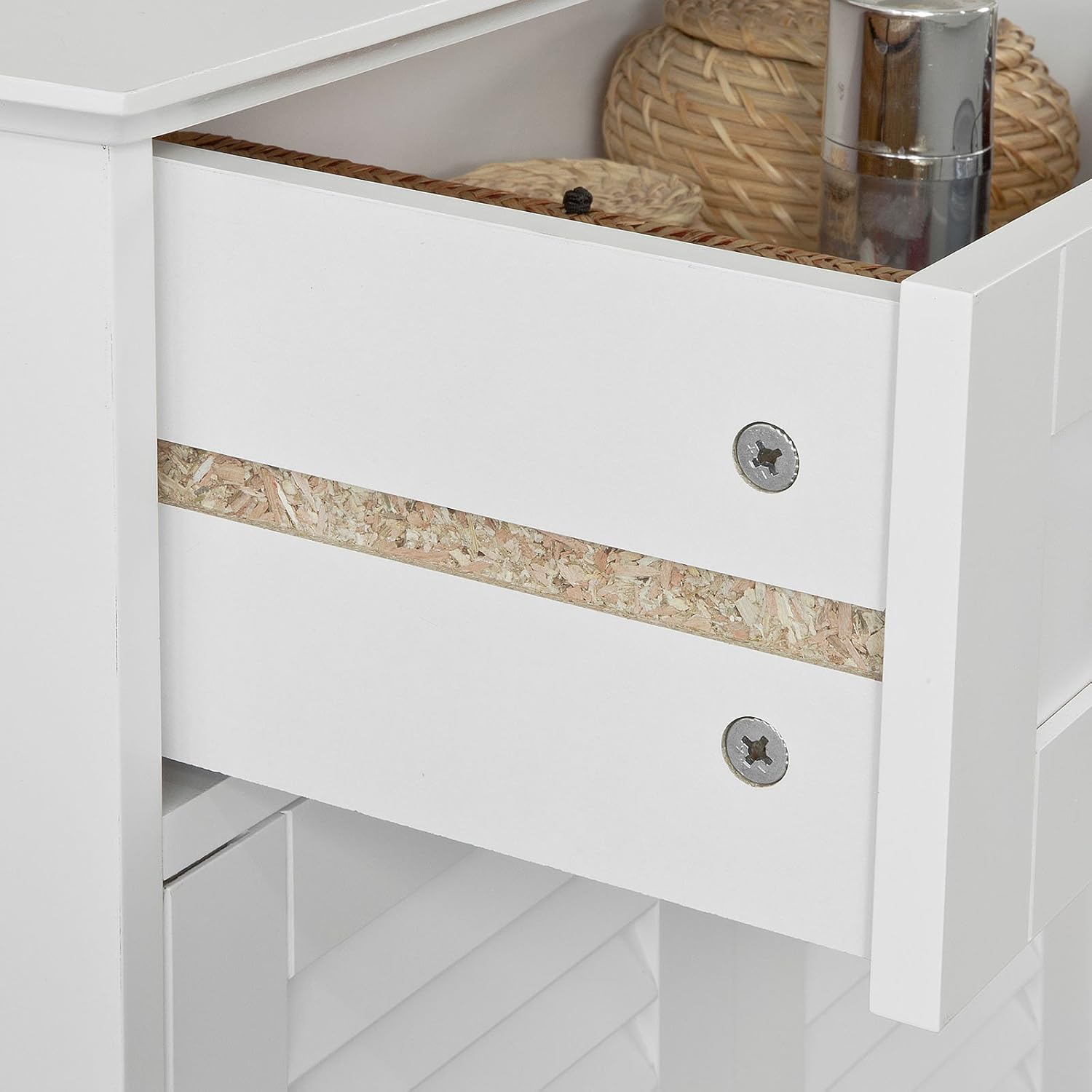 White Bathroom Storage Cabinet with Drawer and Adjustable Shelf M90491