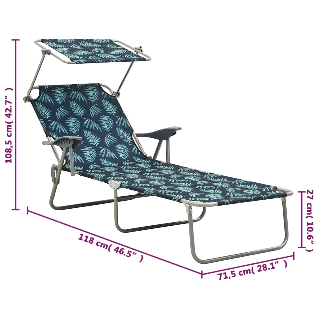 Steel Leaf Print Sun Lounger with Canopy J472388
