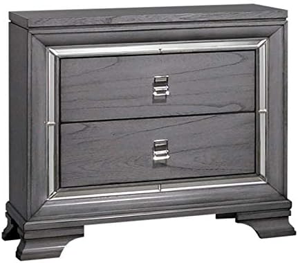 Light Gray 2-Drawer Solid Wood Nightstand U98426