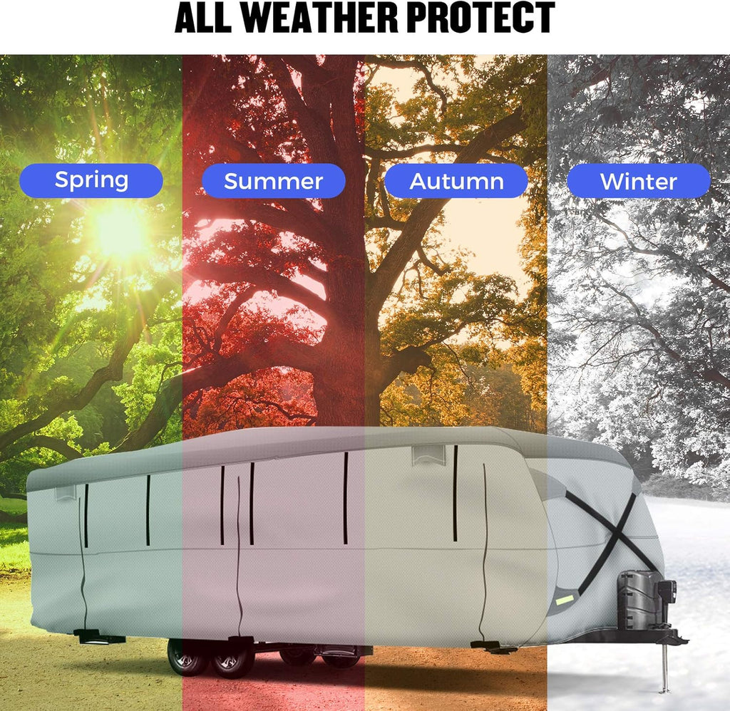 Gray Waterproof 4 Layers RV Cover with Jack Cover & Patch Kit R110
