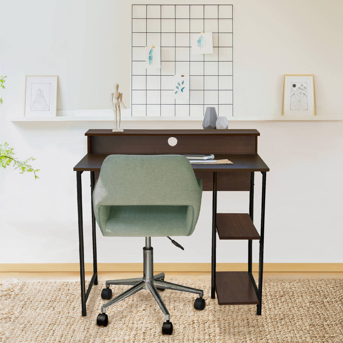 Brown/Black Desk with Shelves F3367
