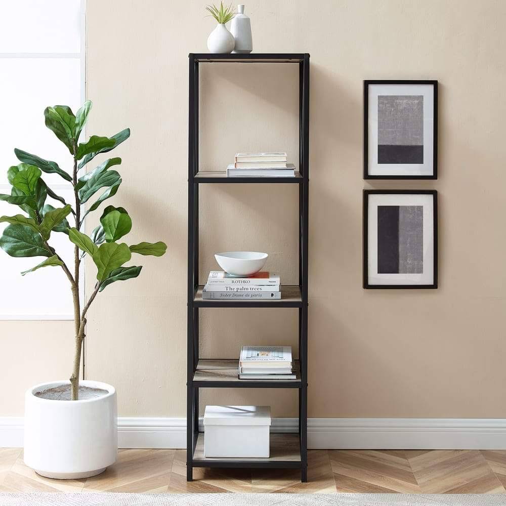 Tall X-Frame Metal and Wood Media Bookshelf A54883