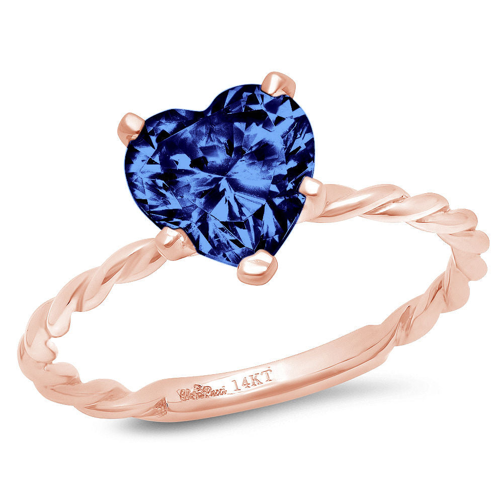Heart Cut Blue Simulated Tanzanite 18k Rose Gold Ring Size 10.5 B14549