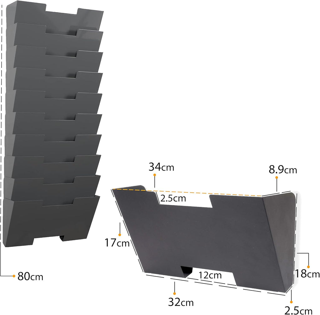 Gray Wall Mount Steel Vertical File Organizer 10 Sectional Pack of 2 A860272