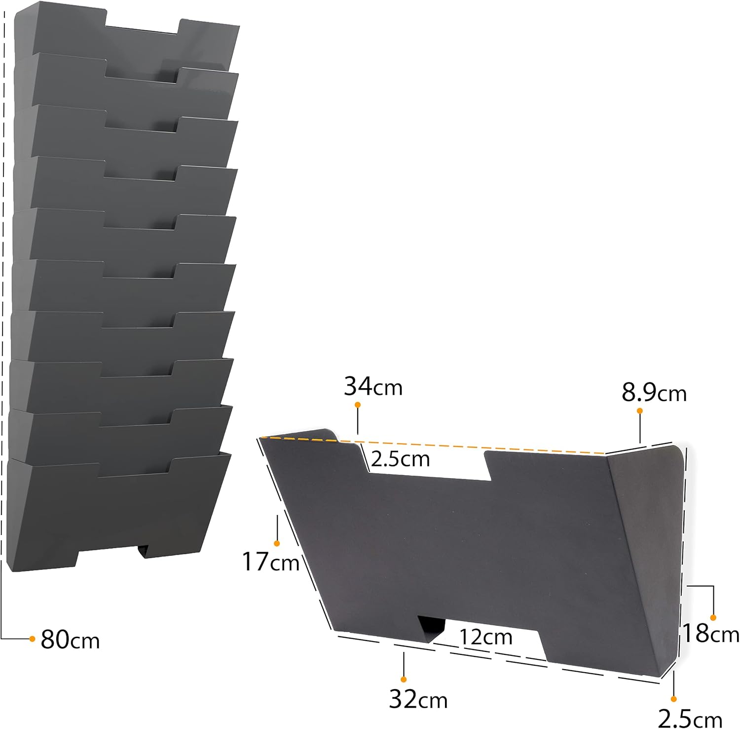 Gray Wall Mount Steel Vertical File Organizer 10 Sectional Pack of 2 A860272