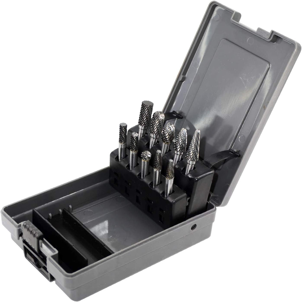 10pcs Tungsten Carbide Rotary File Burrs Set with 1/4'' Shank Double Cut P8068