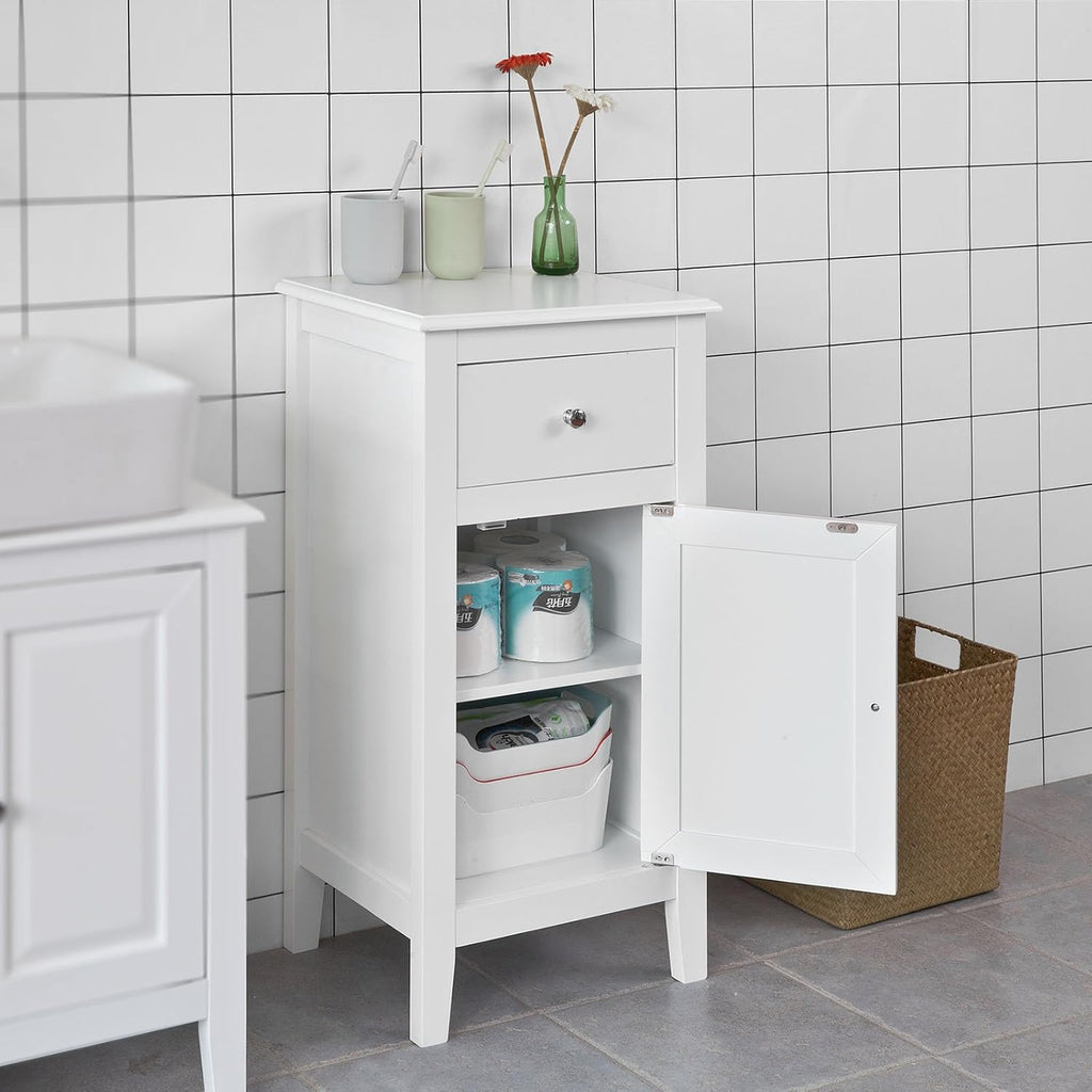 White Bathroom Storage Cabinet with Drawer and Adjustable Shelf M90491