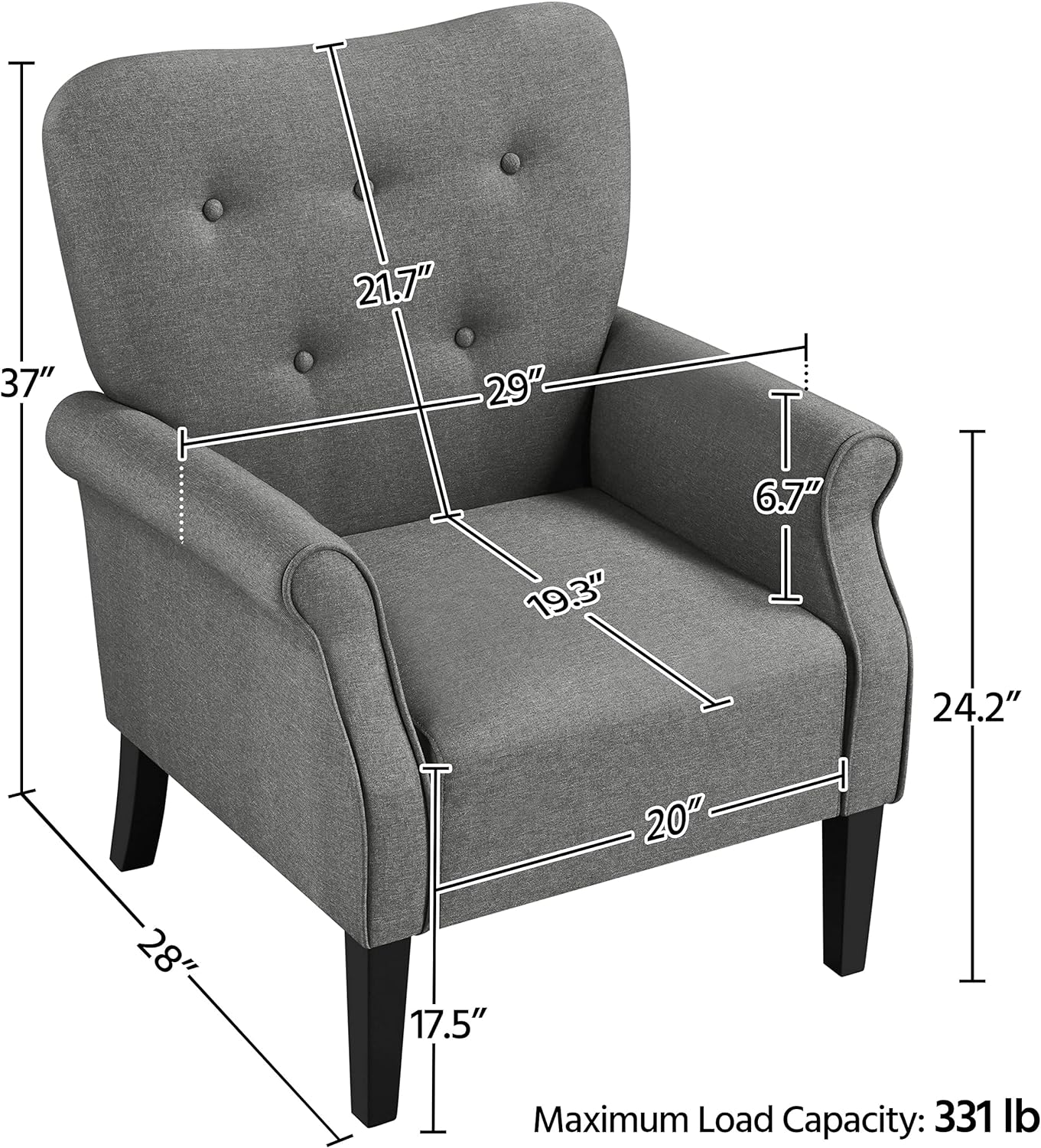 Dark Gray Upholstered Fabric Armchair with Wood Legs V73736