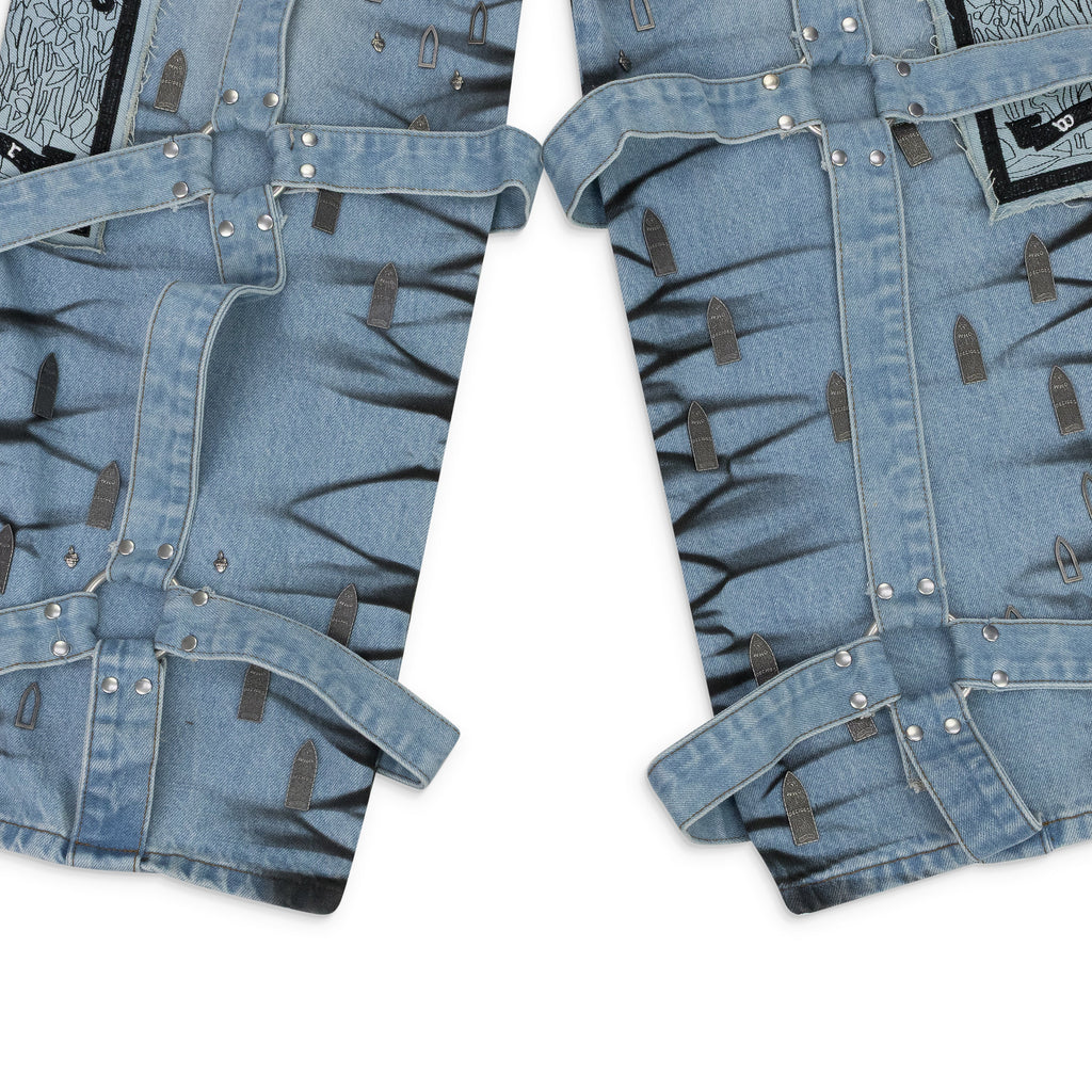 BLUE STRIPE BONDAGE WIDE-LEG JEANS