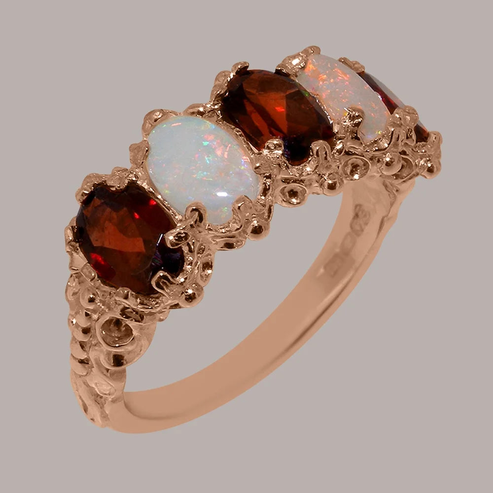 14k Rose Gold Natural Garnet & Opal Eternity Ring B7523