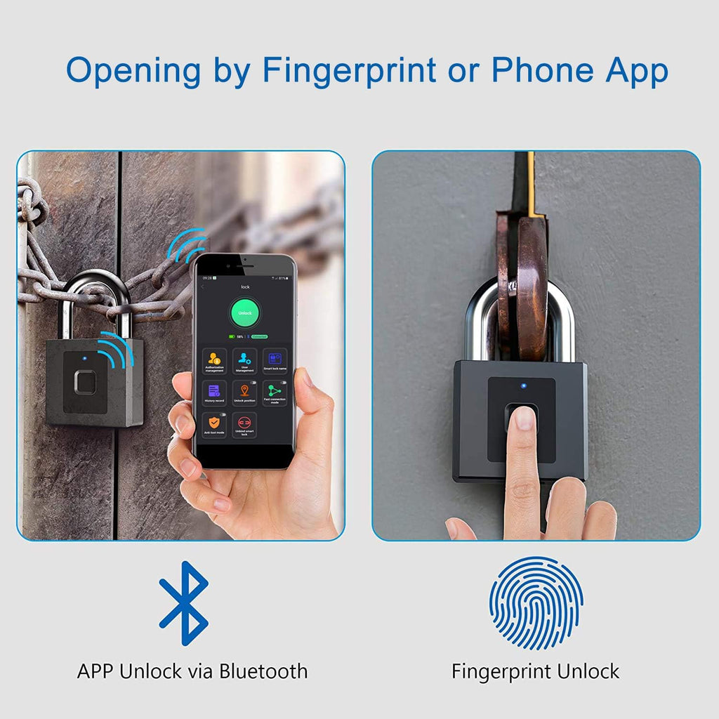 Fingerprint Padlock, Keyless, Waterproof, Pack of 2 Z471