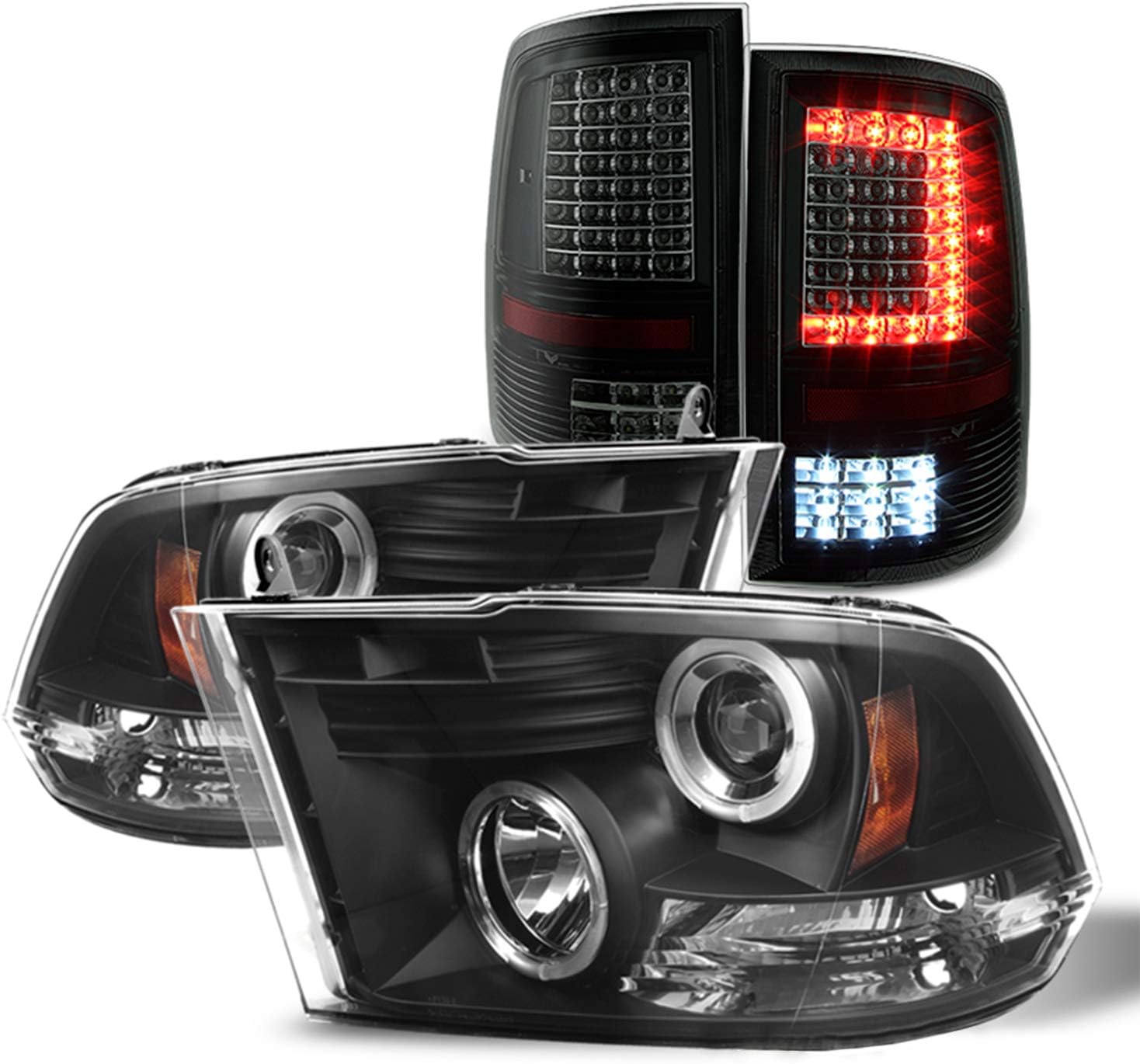 Black Housing Projector Headlights with LED Smoke Lens Tail Lights E925919