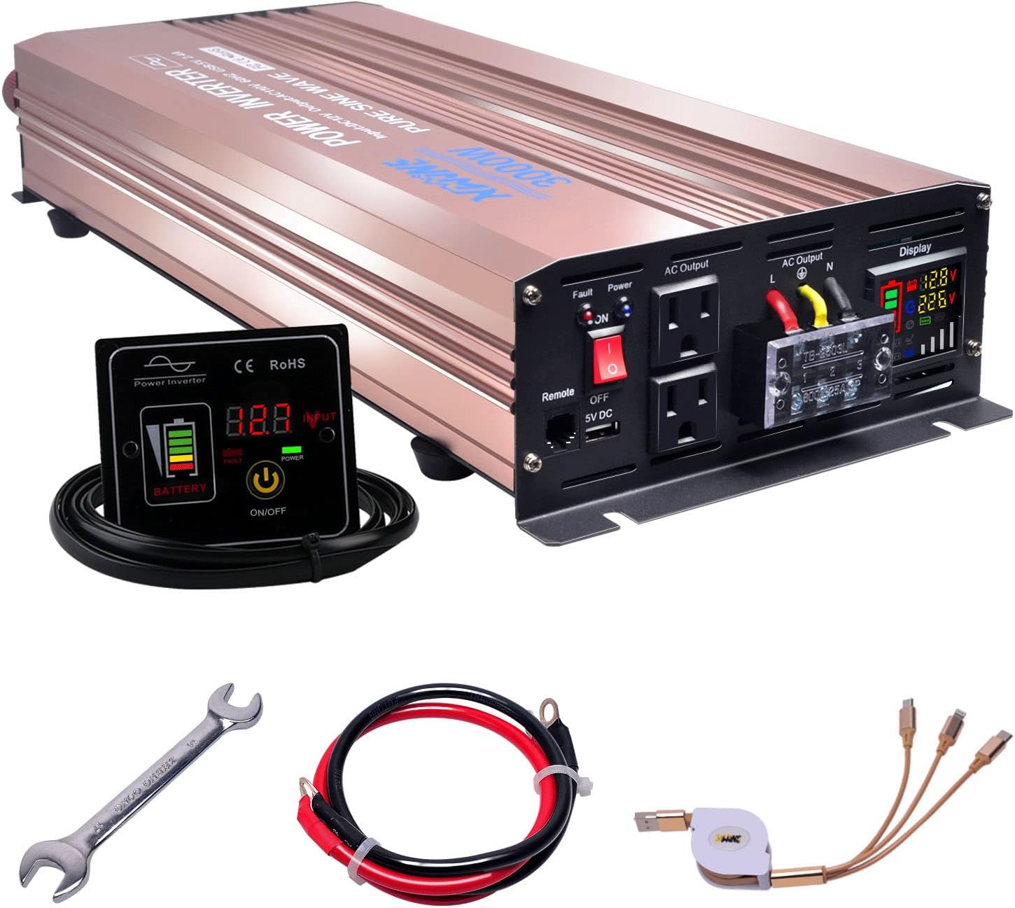 4000 Watts Pure Sine Wave Power Inverter DC to AC Converter with Remote Control and LED Display S4180