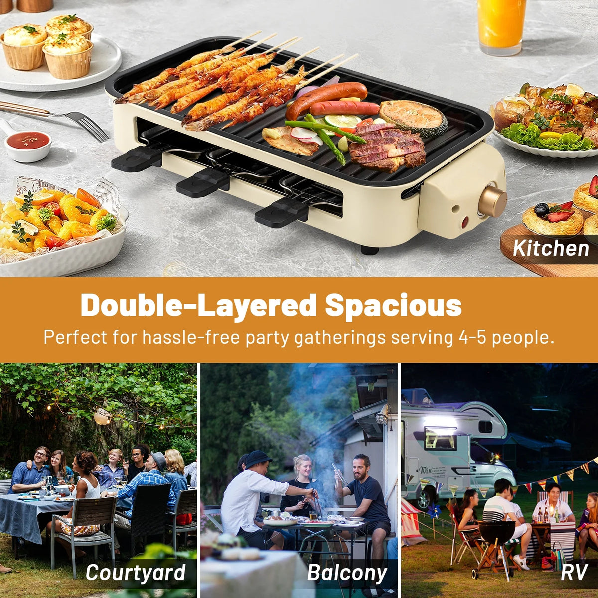 Non-Stick Portable Electric Indoor Grill with Removable Plate G204
