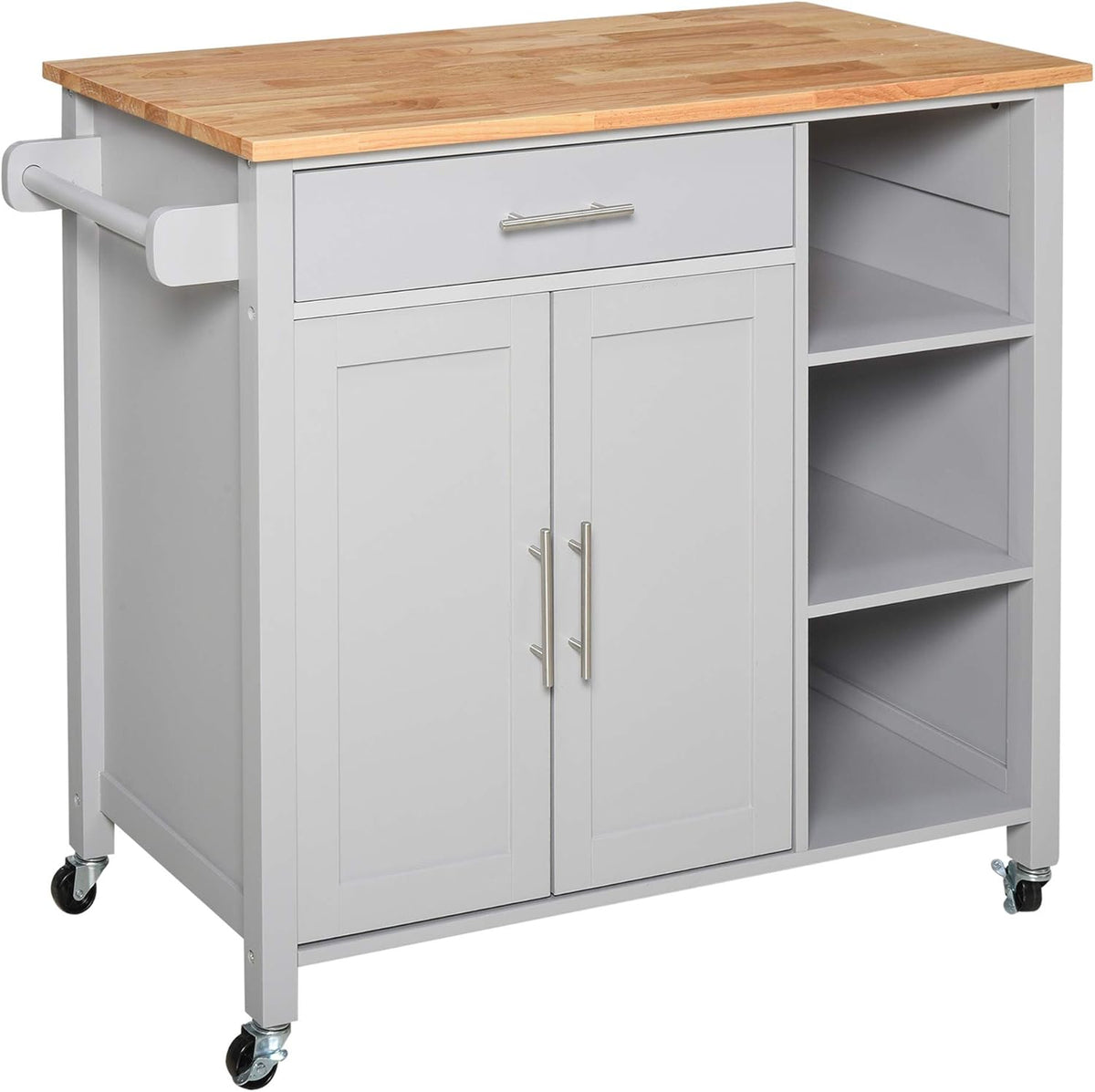 Grey Wooden Rolling Kitchen Storage Island with Drawer J5314