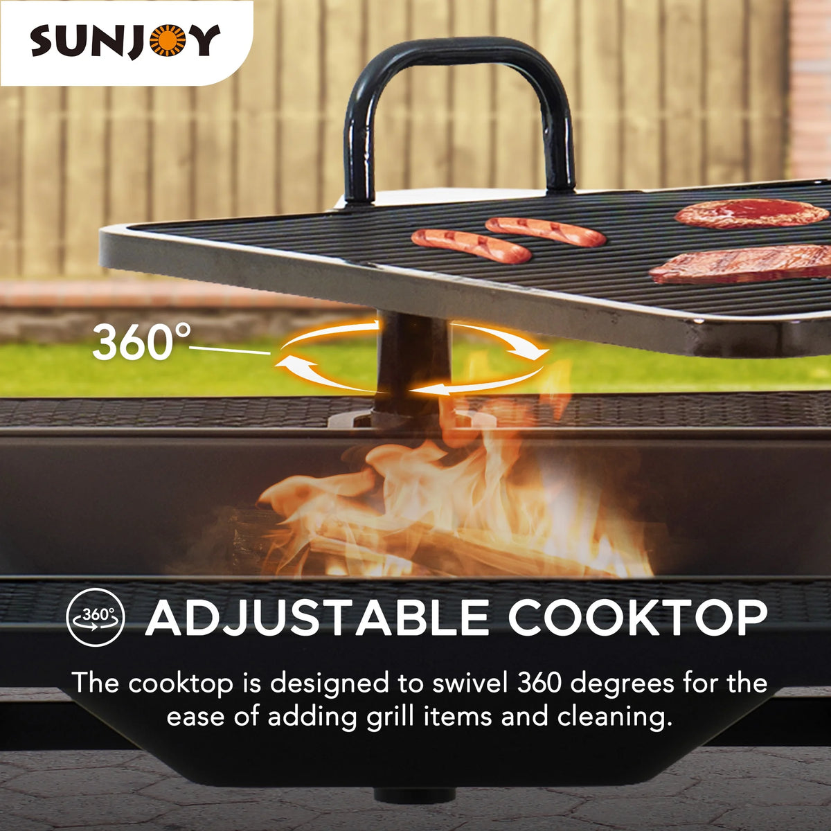 38 Inch Wood Burning Fire Pit with Adjustable Grill Grate and Fire Poker Z620