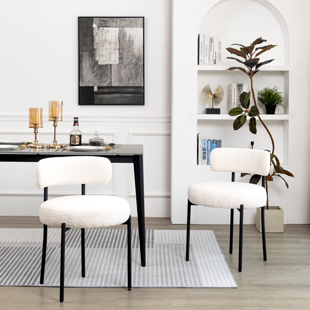 White Boucle Dining Chairs Set of 2 M5717