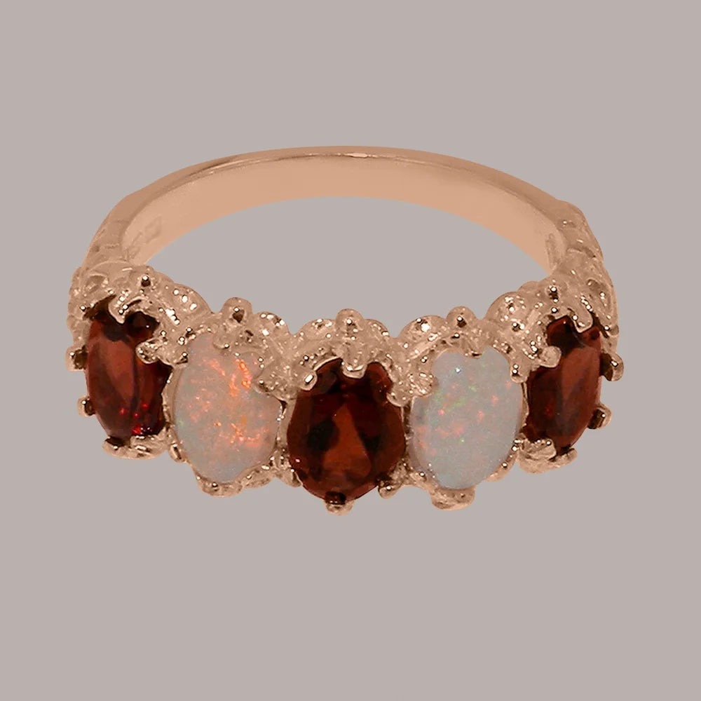 14k Rose Gold Natural Garnet & Opal Eternity Ring B7523