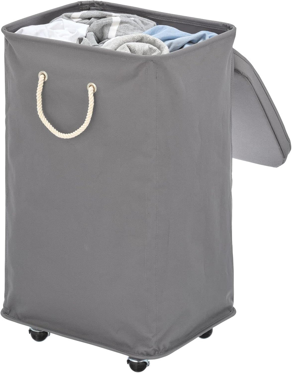 Gray Polyester Portable Laundry Hamper with Wheels and Lid W951
