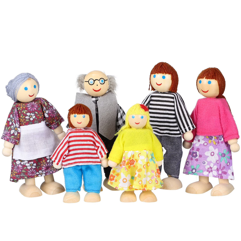 6 Pcs Wooden Doll House Figures Family Member Dolls L25092