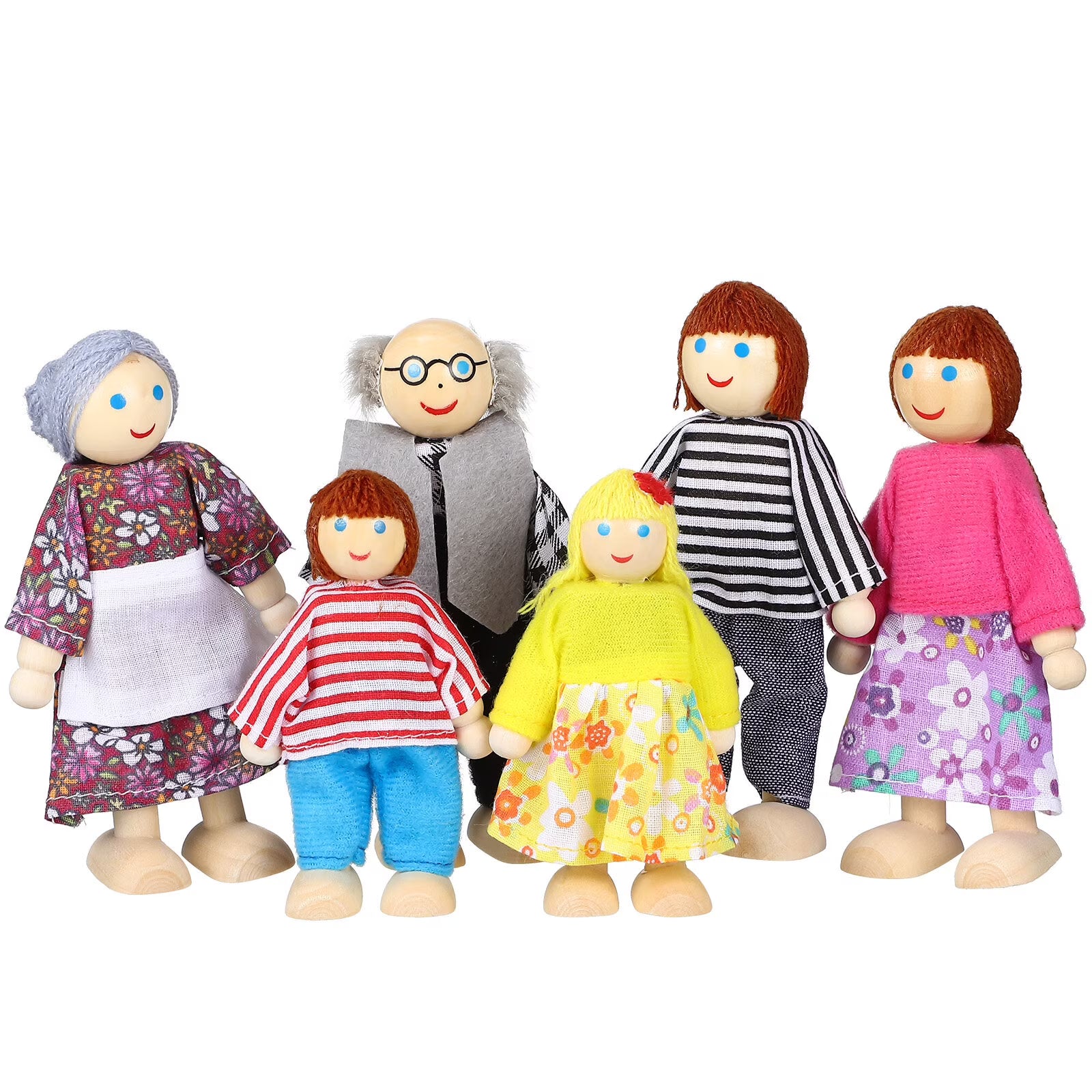 6 Pcs Wooden Doll House Figures Family Member Dolls L25092