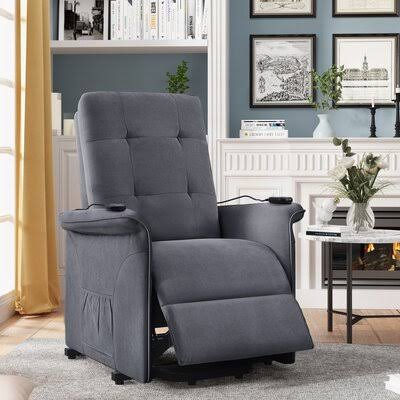 Dark Grey Faux Leather Power Lift Assist Recliner J2022