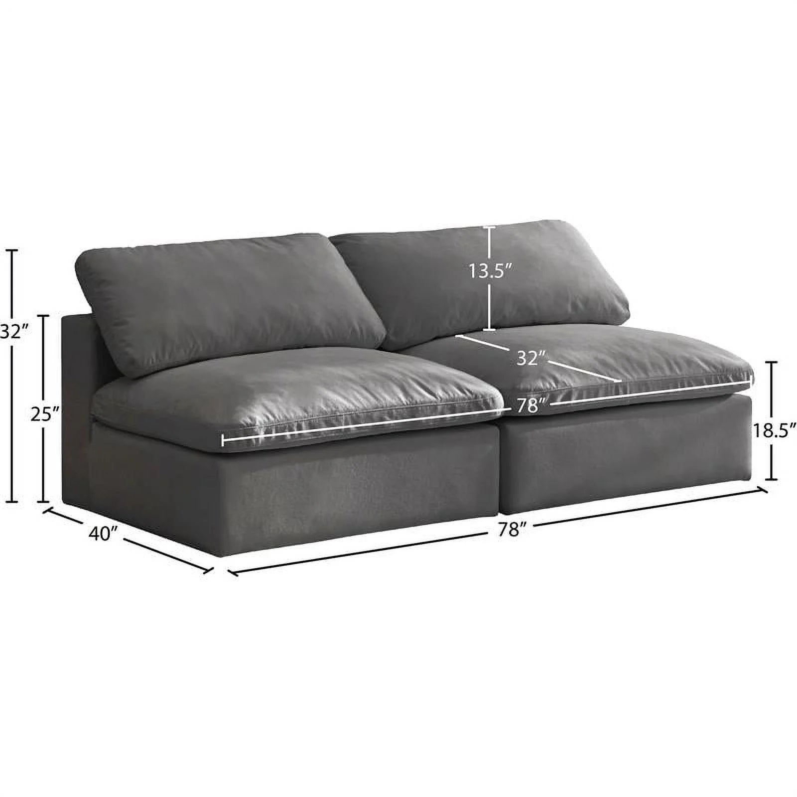 Gray Velvet Modular 2 Piece Armless Loveseat T802051