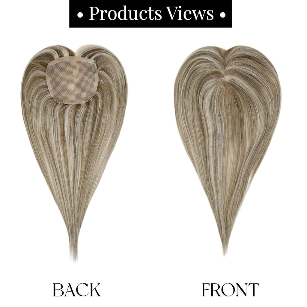 Light Brown Mixed Platinum Blonde Remy Human Hair Clip in Topper 16 inch V6811