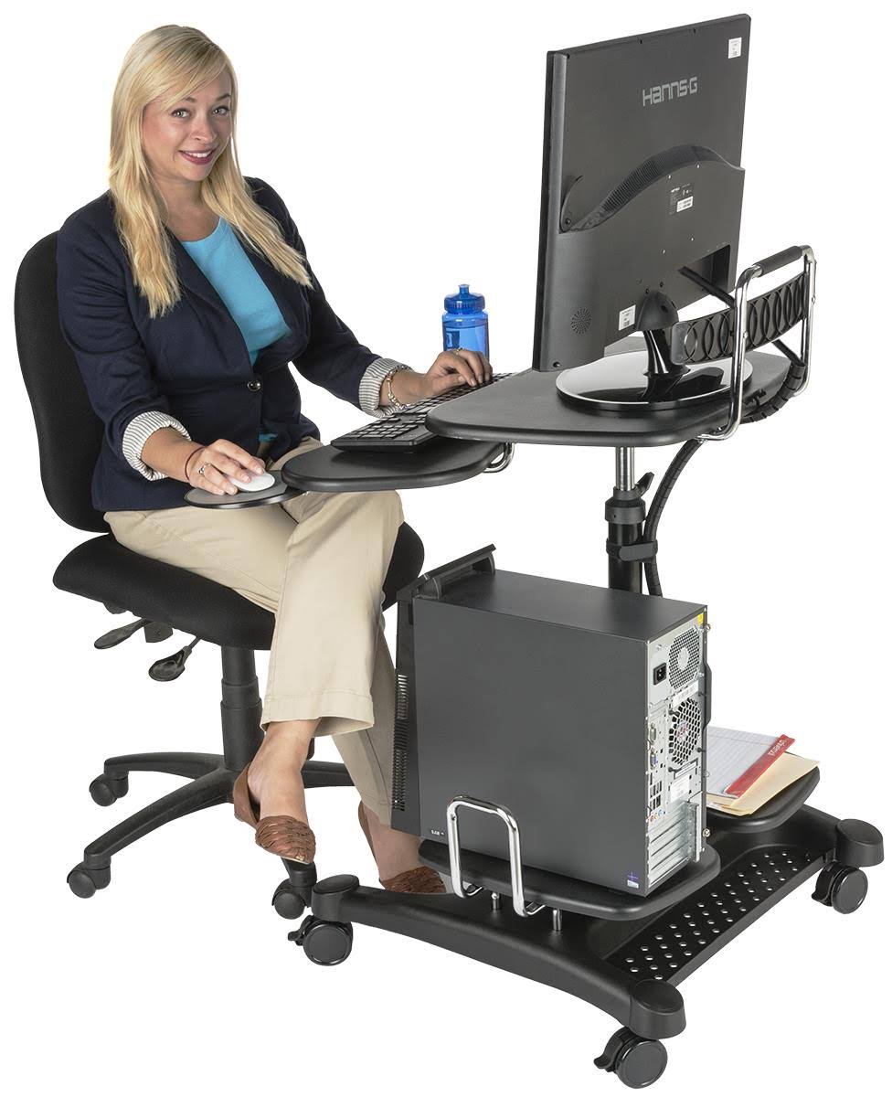 Sit-Stand Mobile Computer Desk Cart with CPU Shelf and Printer M462