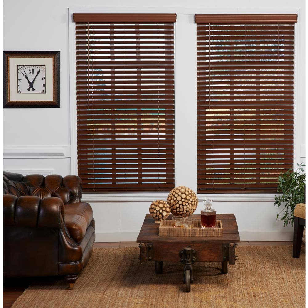 Dark Oak 2 in. Cordless Faux Wood Blind 54.25 in. W x 72 in. L N348