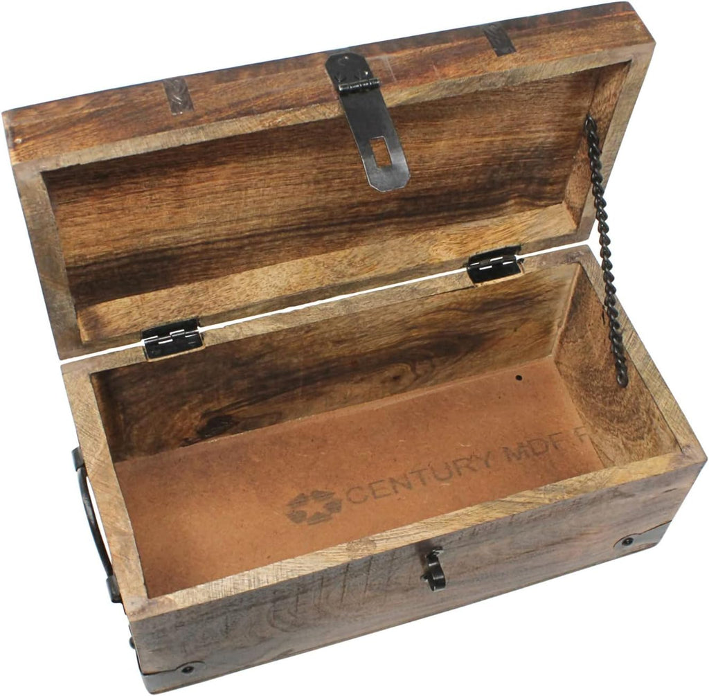 Treasure Chest Wooden Box with Antique Iron Lock and Skeleton Key G76183