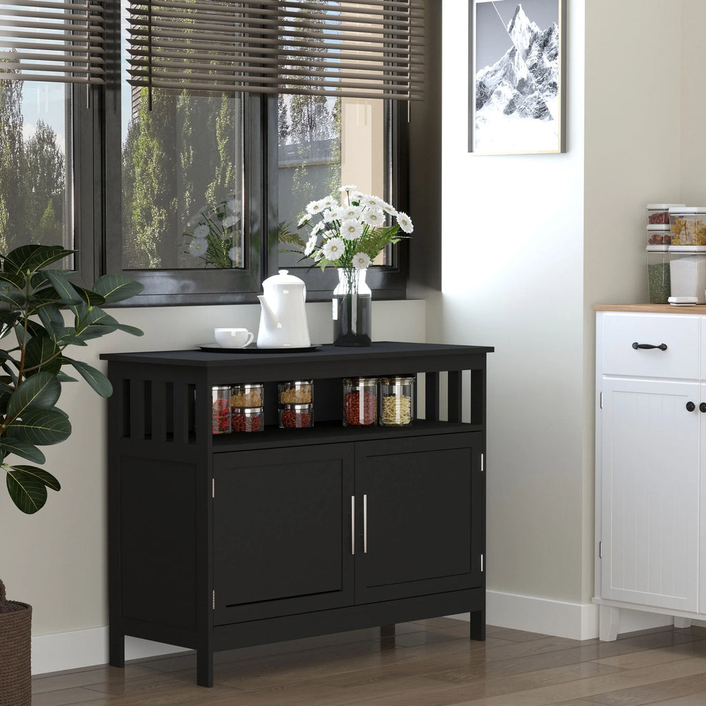 Black Wooden Kitchen Buffet Sideboard with Cabinet and Shelf F28038