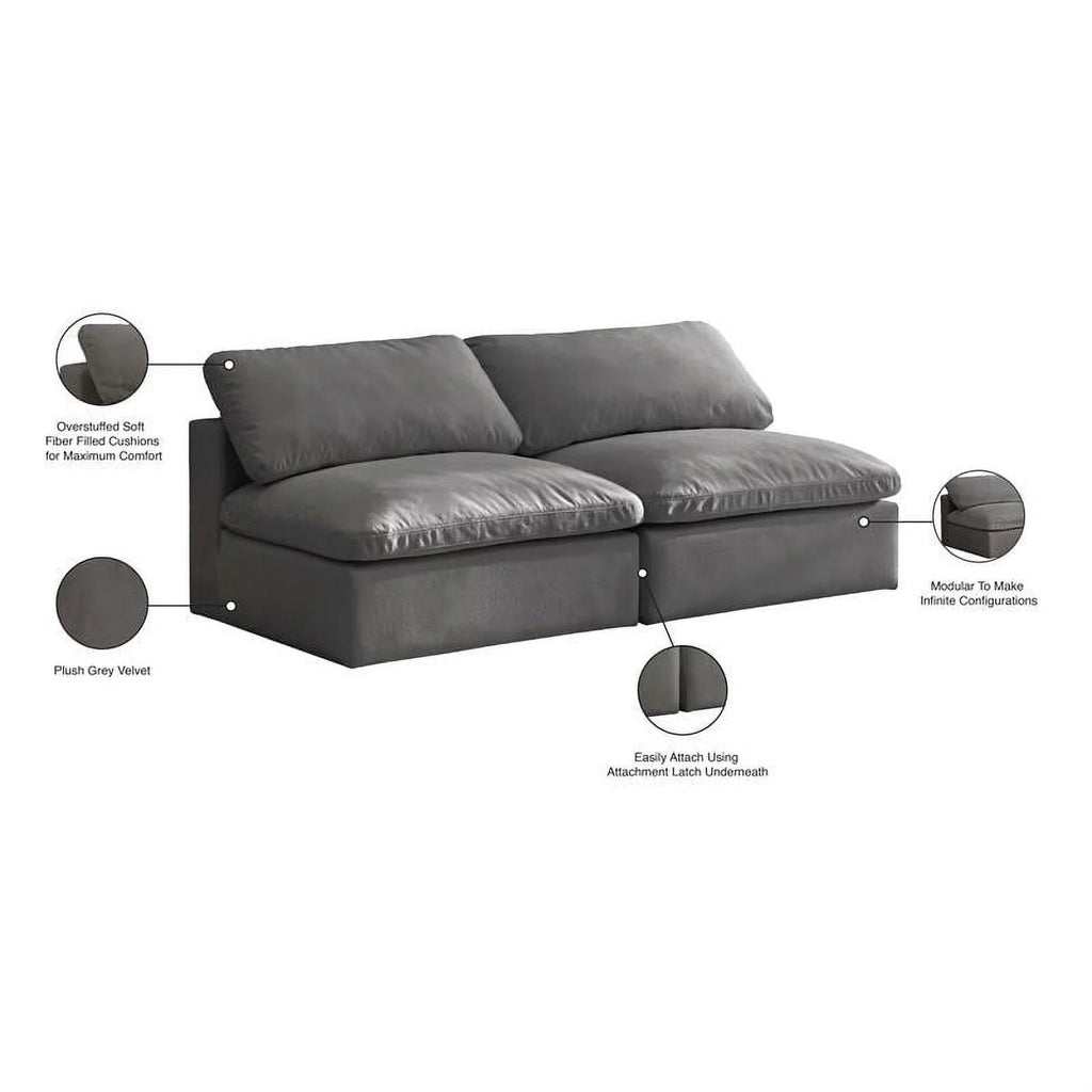 Gray Velvet Modular 2 Piece Armless Loveseat T802051