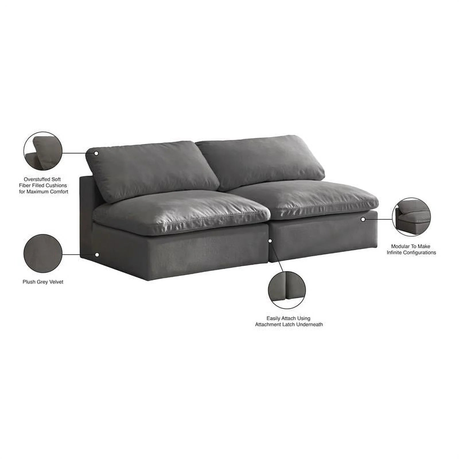 Gray Velvet Modular 2 Piece Armless Loveseat T802051