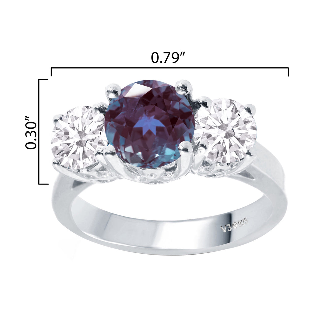 Three Stone Ring with Alexandrite and Moissanite O780