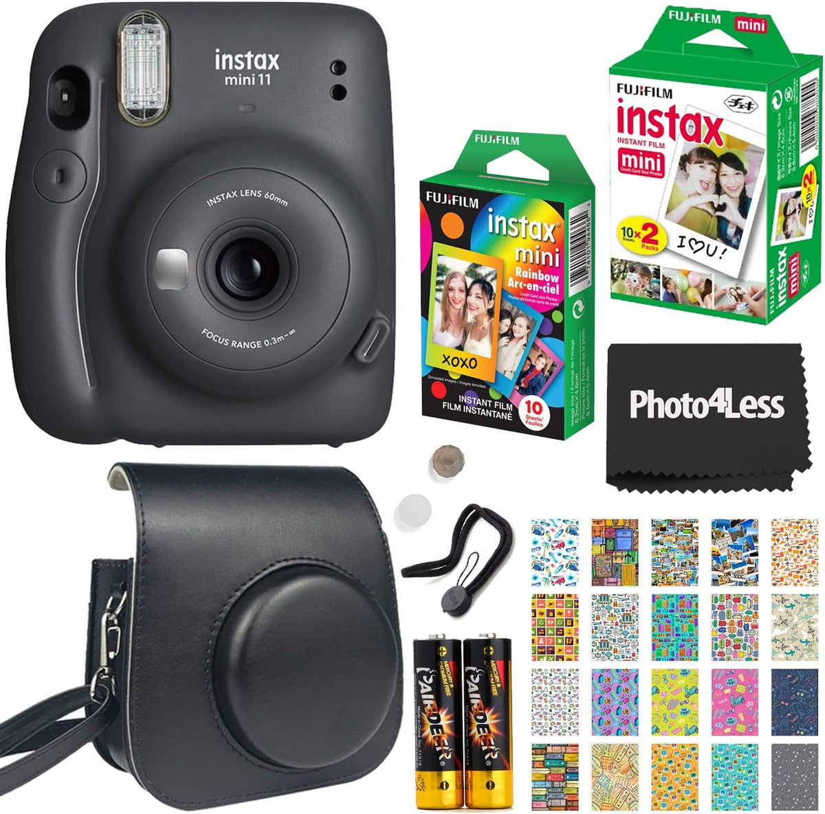 Lilac Purple Instant Camera with Twin Pack Film, Rainbow Film, Case and Travel Stickers P5058