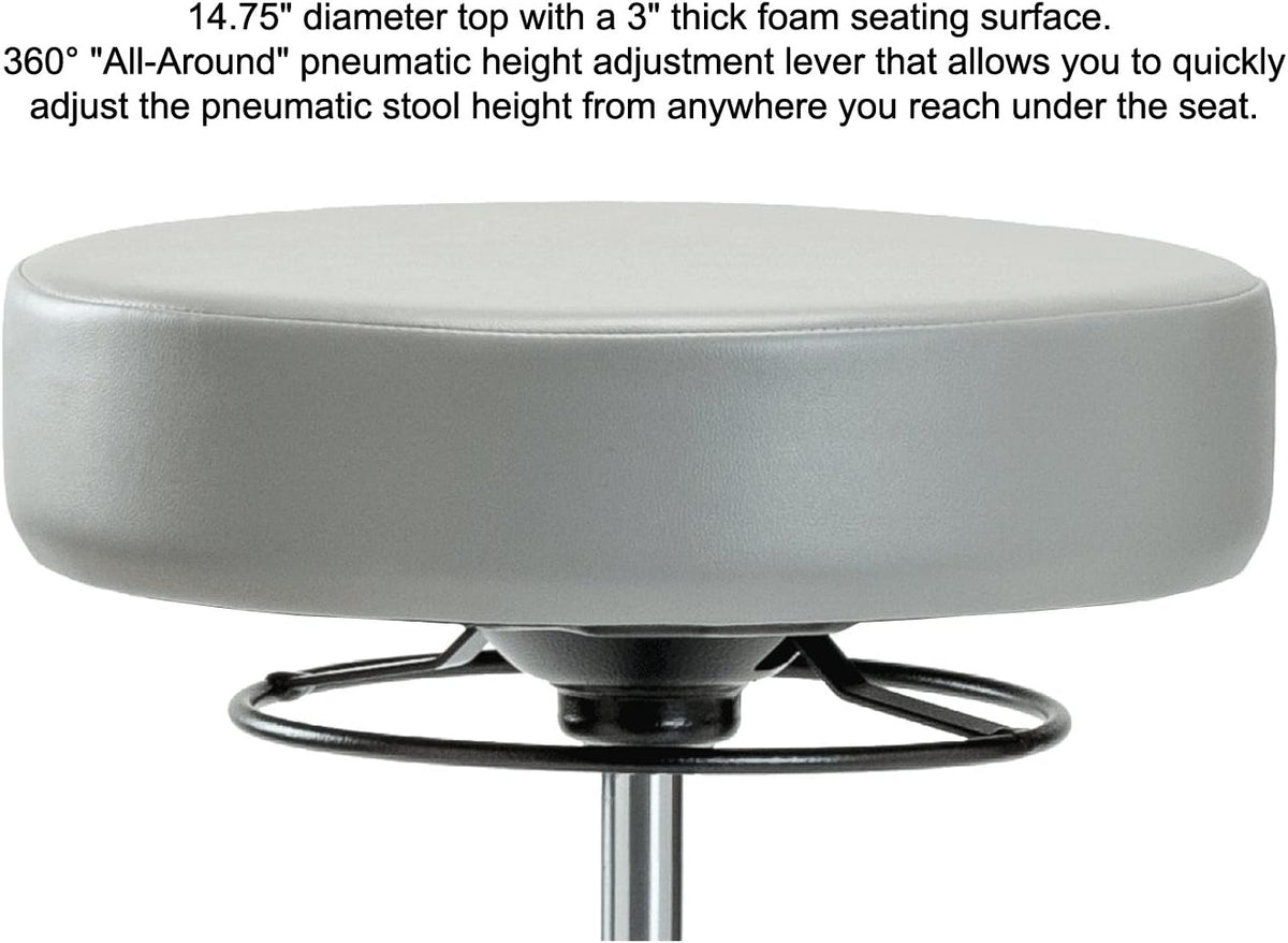 Rolling Height Adjustable Stool with Footring (Black Vinyl) C994