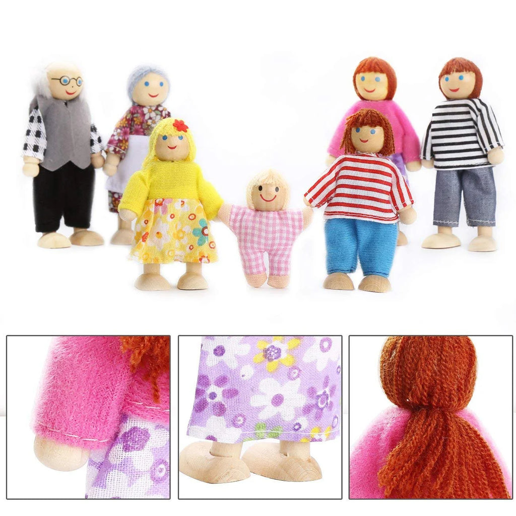 Wooden Dolls Playset Set of 7 People with Dog K84344
