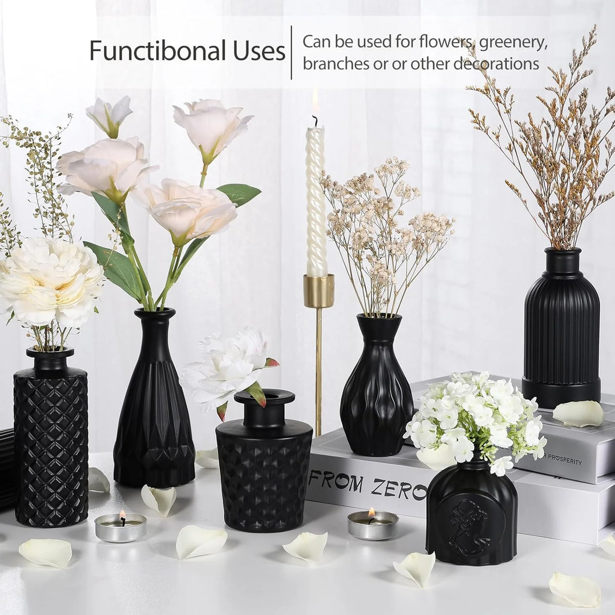 Set of 12 Green Black Glass Bud Vases Q503