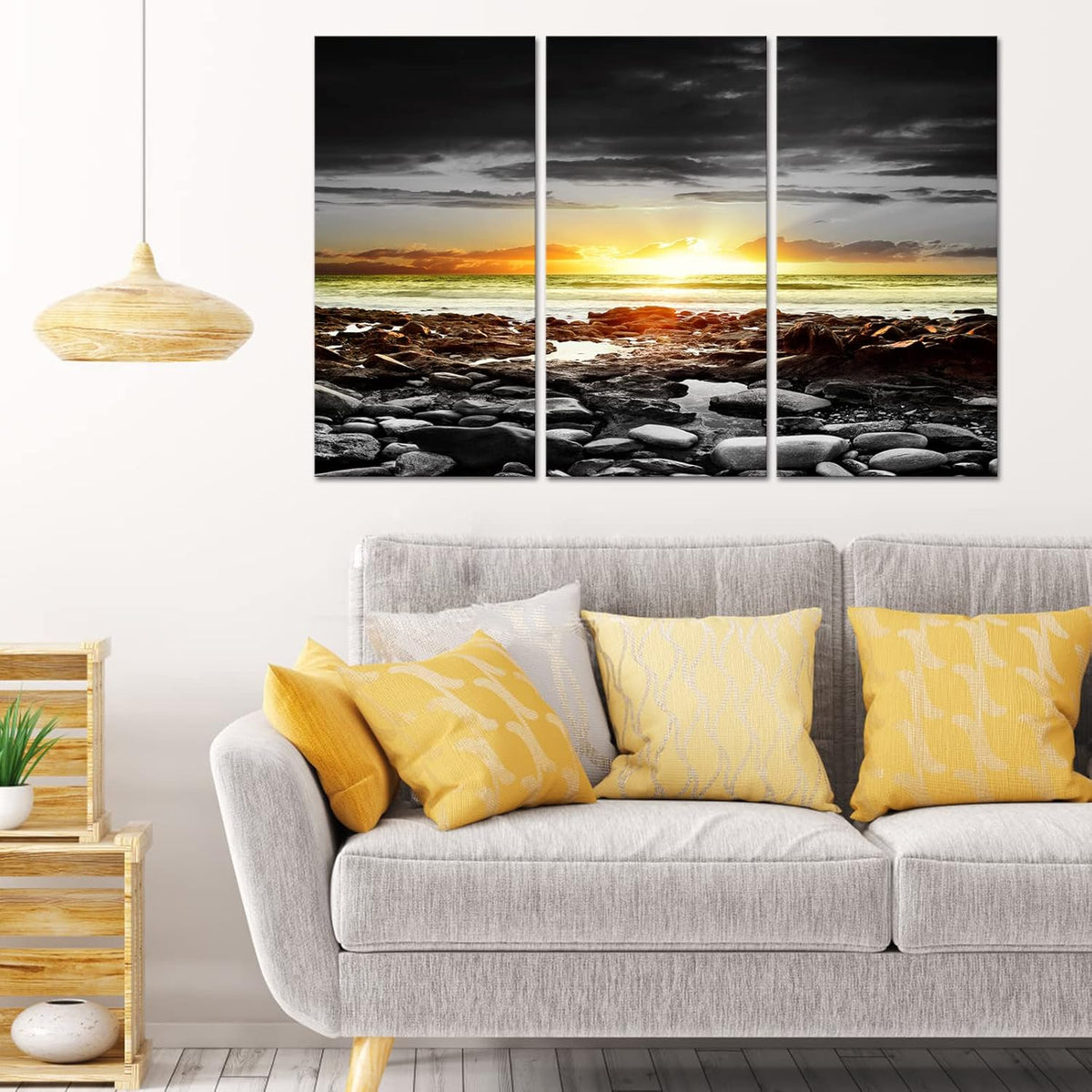 3 Pieces Black and White Beach Landscape Canvas Print Wall Art G531
