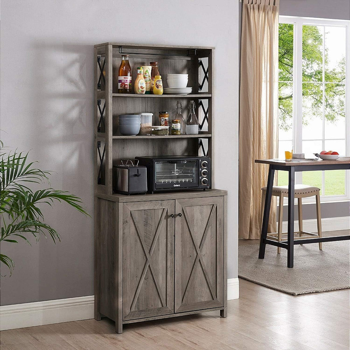 Stone Grey Bar Cabinet with Microwave Stand M356