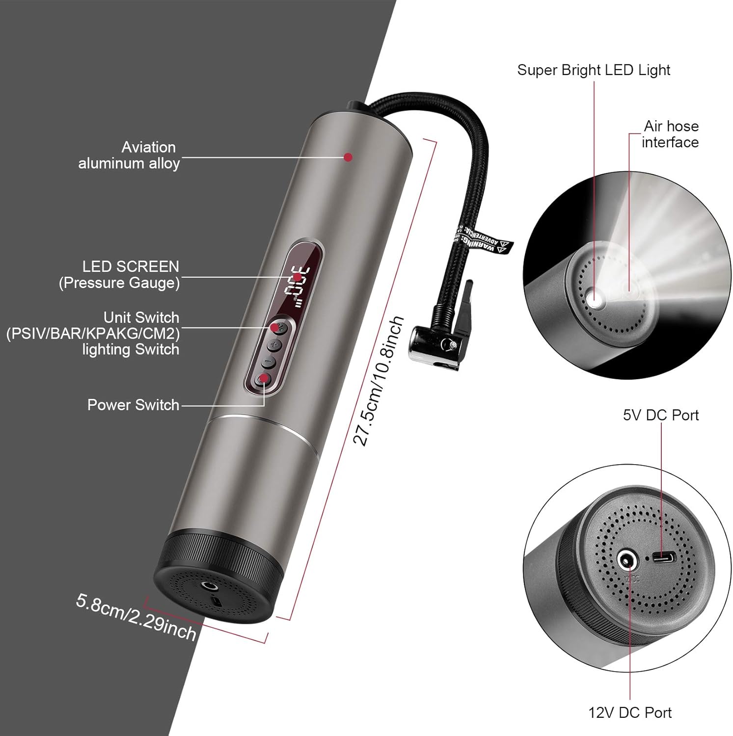 6600mAh Cordless Tire Inflator Air Compressor O262