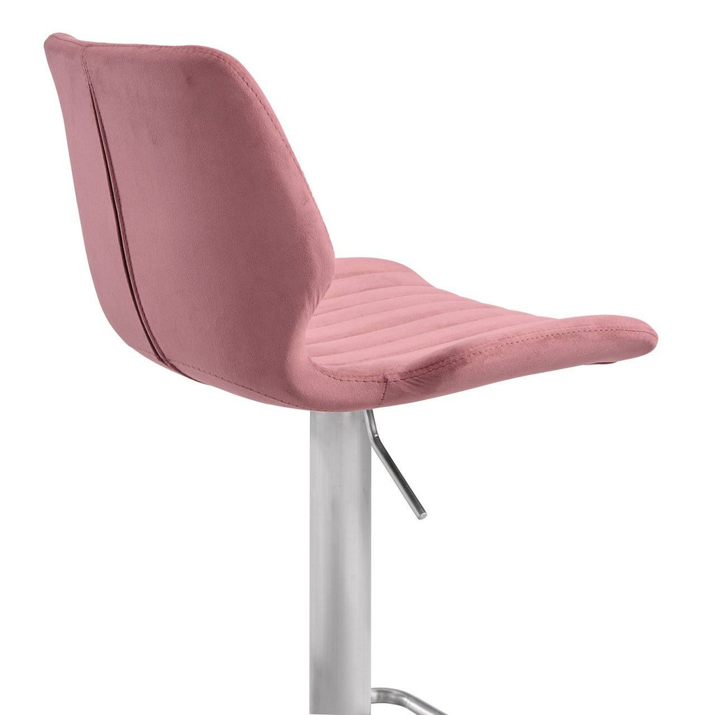Pink Velvet and Brushed Stainless Steel Bar and Counter Stool H535444