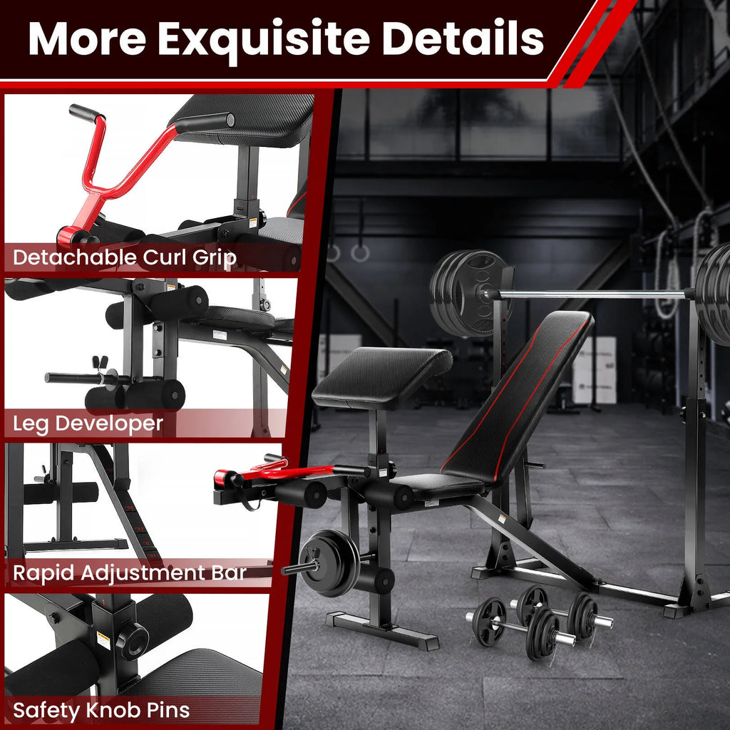 900LBS Adjustable Weight Bench with Barbell Rack C81083