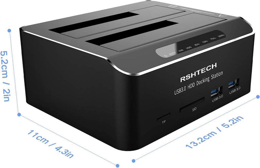USB 3.0 Aluminum Dual Bay Hard Drive Dock with SD TF Card Reader Q507
