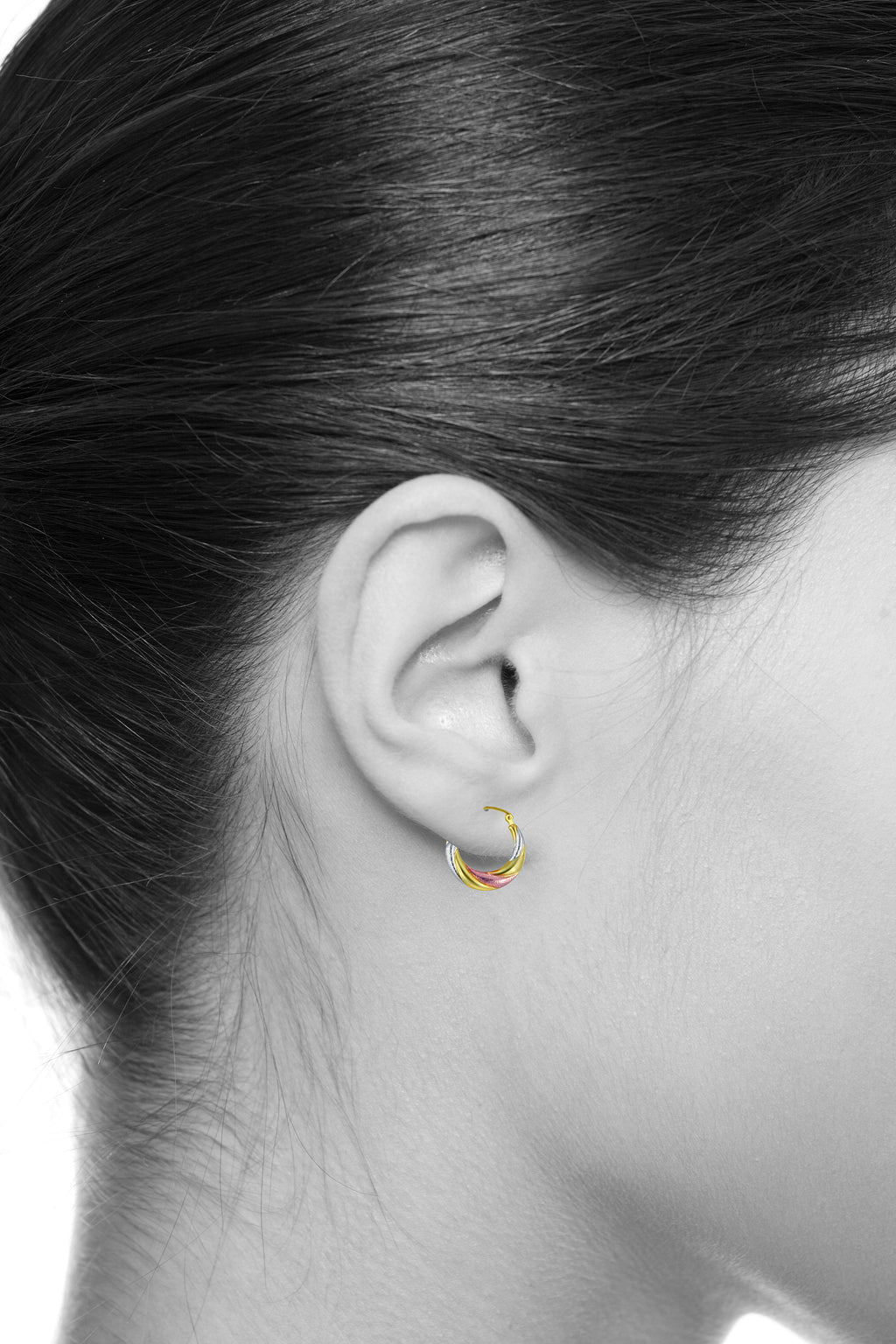 14k Tri 3 Color Gold Polished Diamond Cut Satin Twisted Hoop Earrings (20 x 20mm) E1460