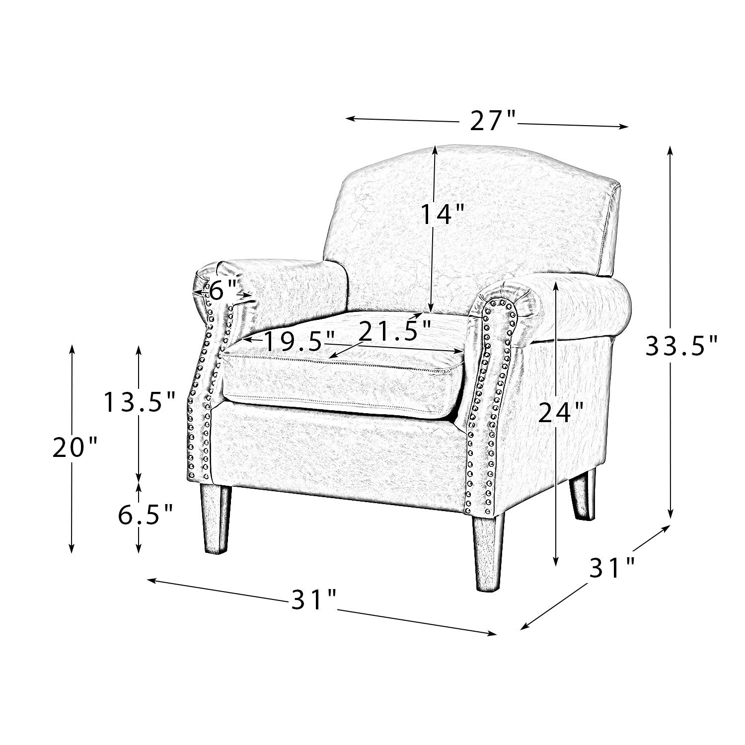 Faux Leather Arm Chair with Nailhead Trim and Rolled Arms Set of 2 E432905