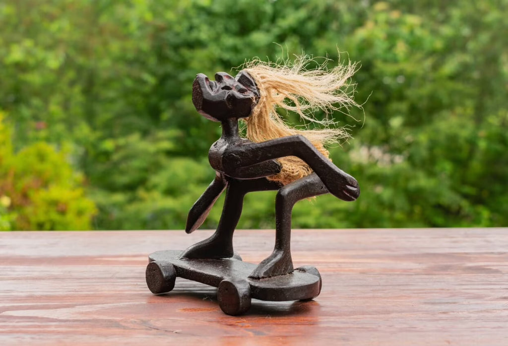 Handmade Wooden Skateboarding Statue Sculpture Tiki Bar Figurine K38213