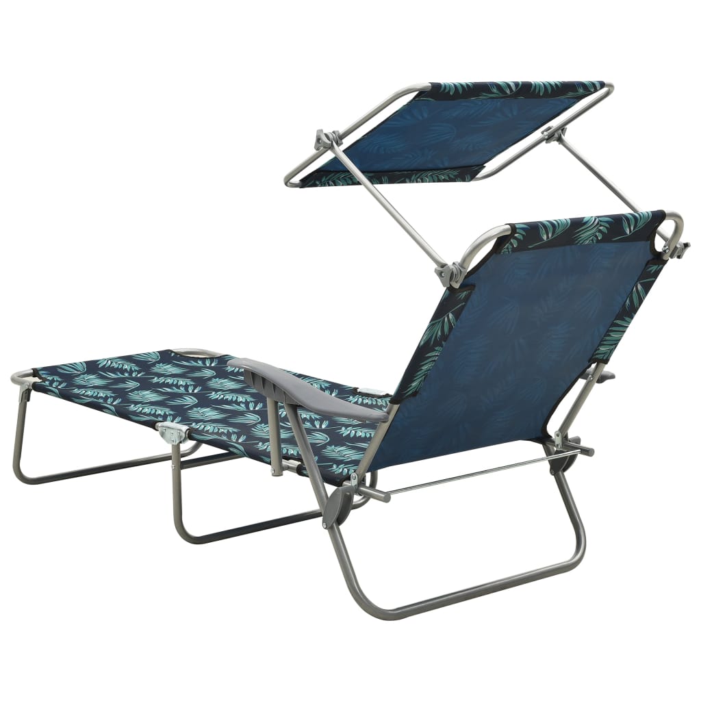 Steel Leaf Print Sun Lounger with Canopy J472388