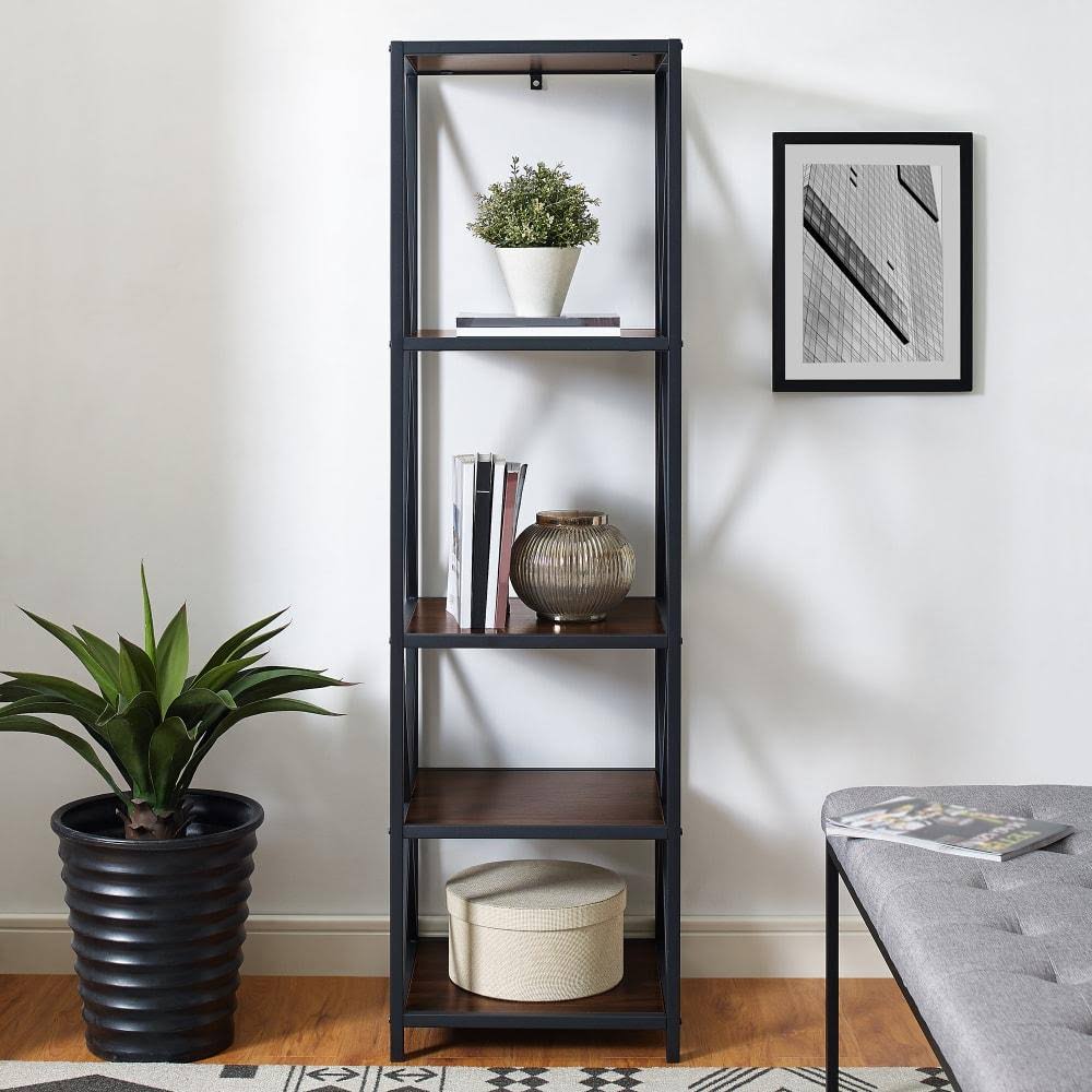 Tall X-Frame Metal and Wood Media Bookshelf A54883
